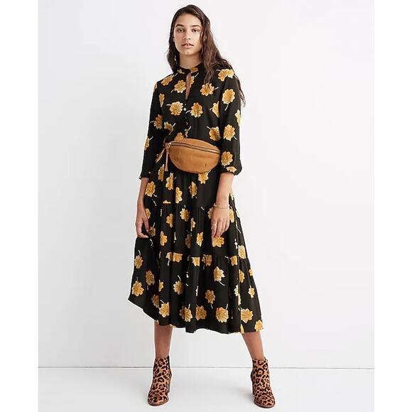 Madewell Dresses & Skirts - Madewell Button Front Tier Dress in Fall Yellow Flowers Maxi Dress Women Size S